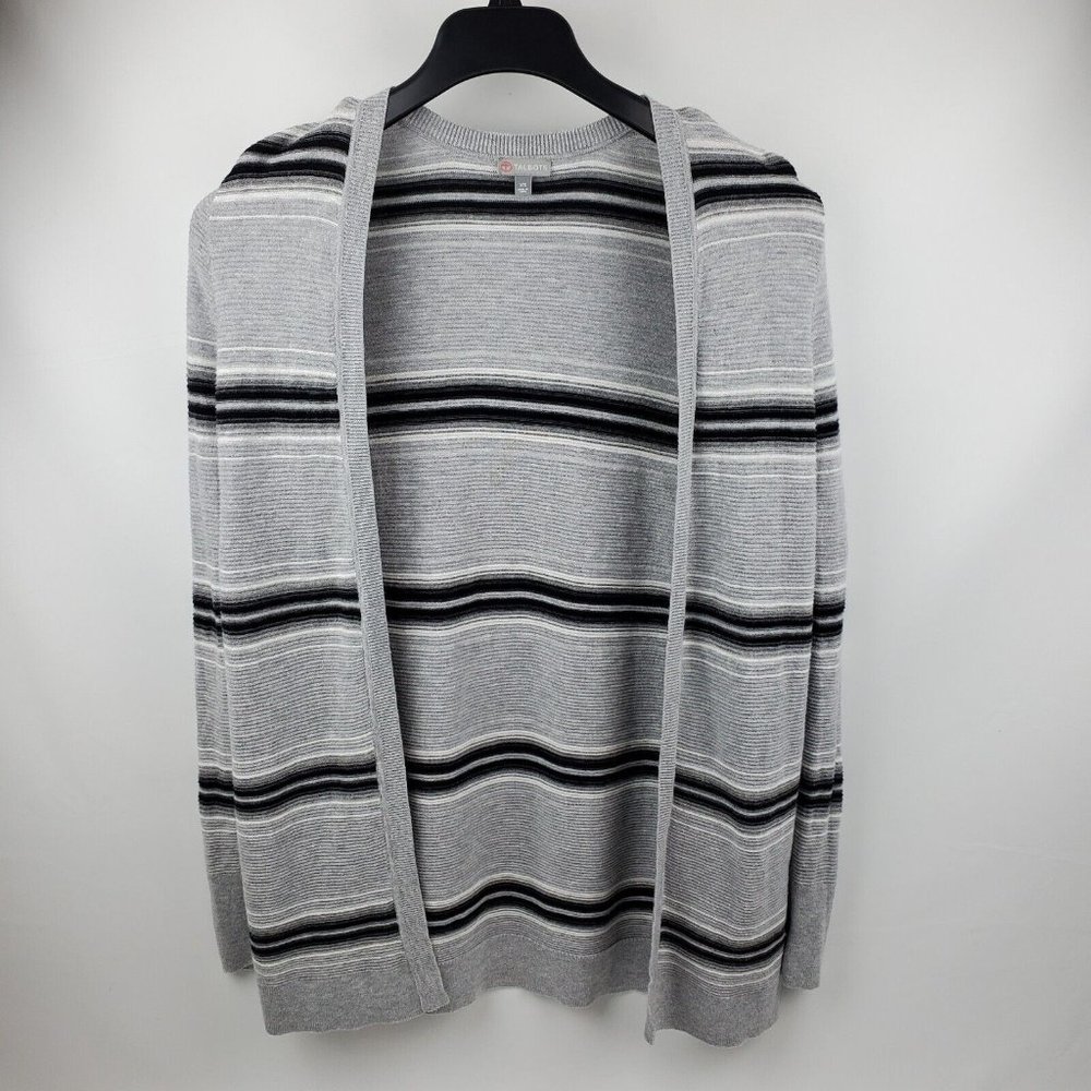 Talbots Cardigan Womens XS Cotton Striped Long Sleeve Elbow Patch Open Gray Blk